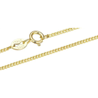 The Erin Fine Curb Chain Necklace — Gold Tone curb-chain macro with spring-ring clasp and visible ITALY/S925 oval tag on pale greige, reference-based AI visualization.