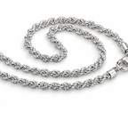 The Gala Twisted Rope Chain Necklace in polished silver, lobster clasp and visible 925 tag detail on pale greige, reference-based AI visualization