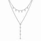 The Lyra CZ Y-Drop Lariat — Silver full front display — correct main setting, white studio treatment; reference-based AI visualization
