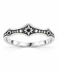The Runa Starburst Ring — bright silver-tone finish, complete front three-quarter product-only hero on a pearl-white studio background; reference-based AI visualization.
