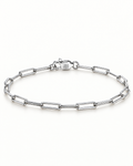 The Aelin Paperclip Bracelet in silver tone, full oval hero on a plain pearl-white studio background; reference-based AI visualization