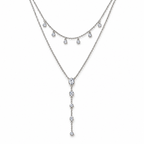 The Lyra CZ Y-Drop Lariat — Silver upper-drape detail — correct main setting, white studio treatment; reference-based AI visualization
