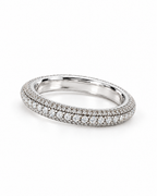 The Klint CZ Pavé Band — polished silver-tone low oblique setting-profile full-ring studio view on pearl white; reference-based AI visualization.