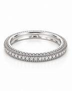 The Klint CZ Pavé Band — polished silver-tone pavé and bead-setting detail studio view on pearl white; reference-based AI visualization.