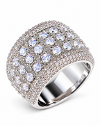The Solis CZ Dome Ring — silver-color front three-quarter product-only hero on a pearl-white studio background, reference-based AI visualization.