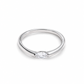 The Aure Marquise-Cut CZ Ring, polished silver front three-quarter product-only hero on a pearl-white studio background — reference-based AI visualization.