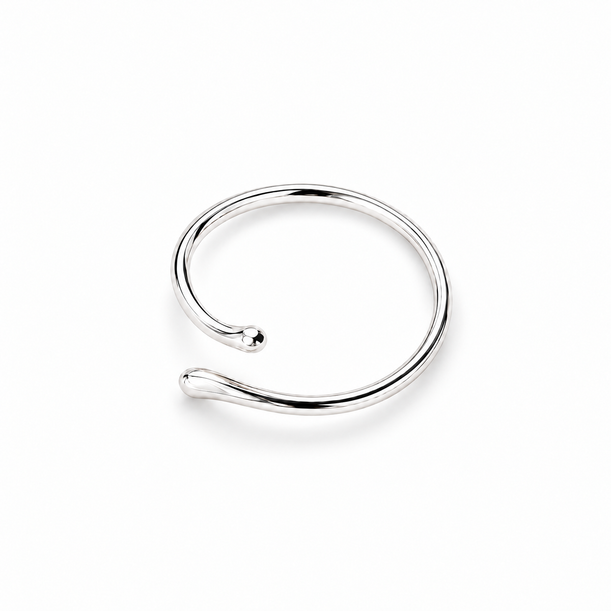 The Nova Open Geometric Band — polished silver-tone open bypass ring worn on a deep-brown-skinned adult hand with ivory linen and warm window light; reference-based AI visualization.