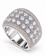 The Solis CZ Dome Ring — silver-color opposite three-quarter product view on a pearl-white studio background, reference-based AI visualization.