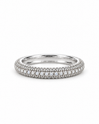 The Klint CZ Pavé Band — polished silver-tone low resting front-profile full-ring studio view on pearl white; reference-based AI visualization.
