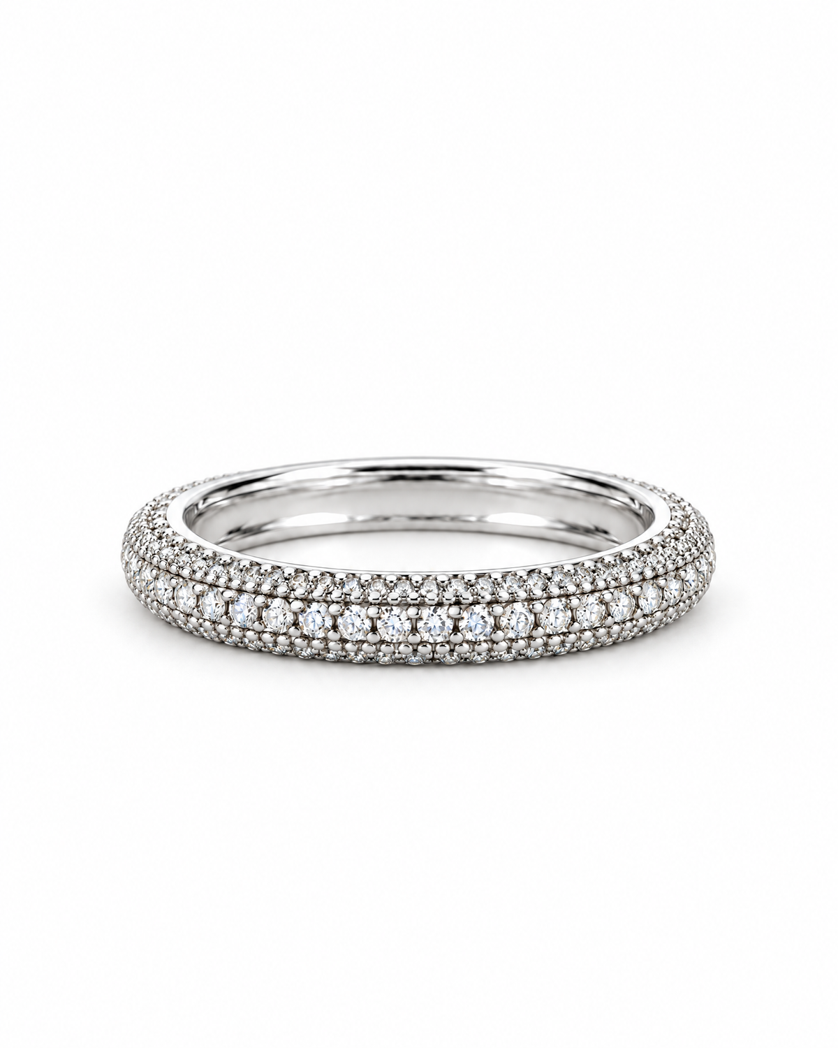 The Klint CZ Pavé Band — polished silver-tone low resting front-profile full-ring studio view on pearl white; reference-based AI visualization.
